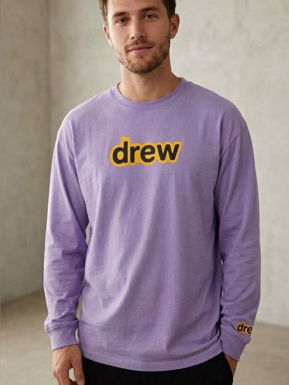 Drew House Long Sleeve Shirt Lavender Purple Yellow Logo Size M 100% Cotton